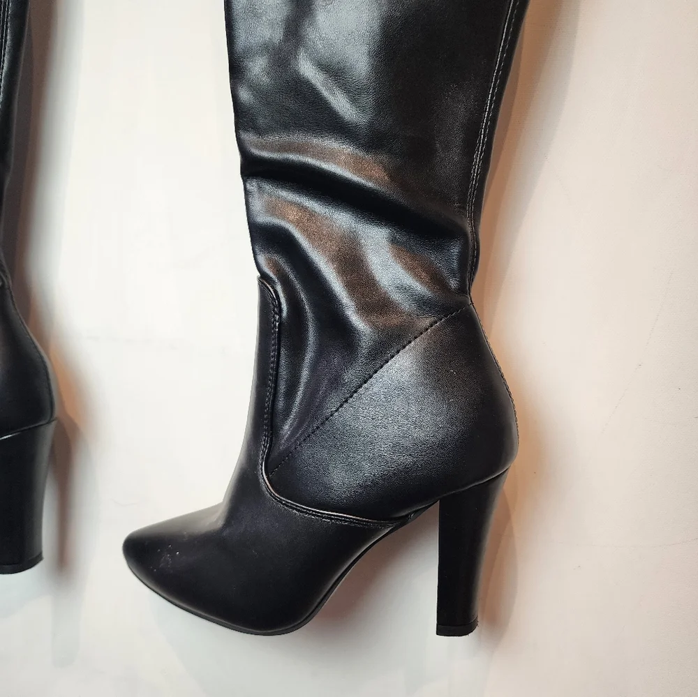Black New Over‎ the Knee Stiletto Boots Vegan Zip Design Size 37 EU / 6.5 US